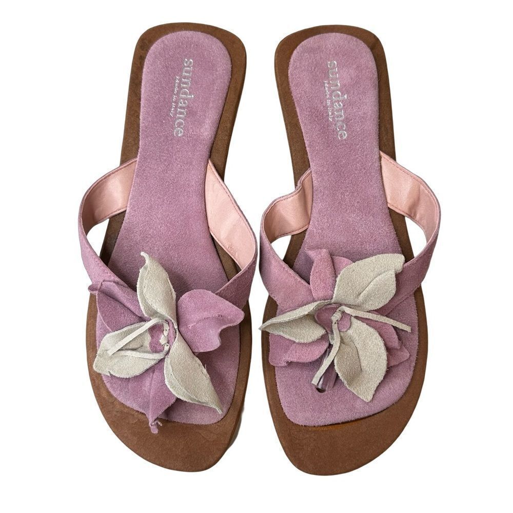 Sundance Pink Floral Suede Slide Sandals with Cream Accents